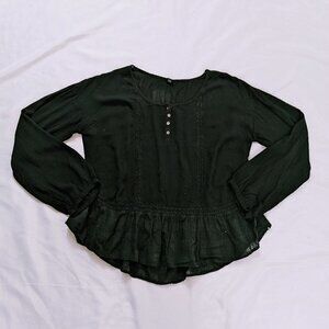 Volcom Black Peasant Blouse Top Long Sleeve Lace Size S